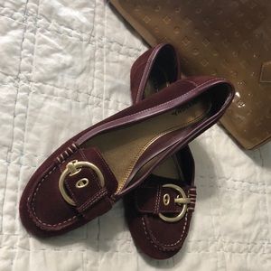 Merona wine suede flats with gold buckle detail